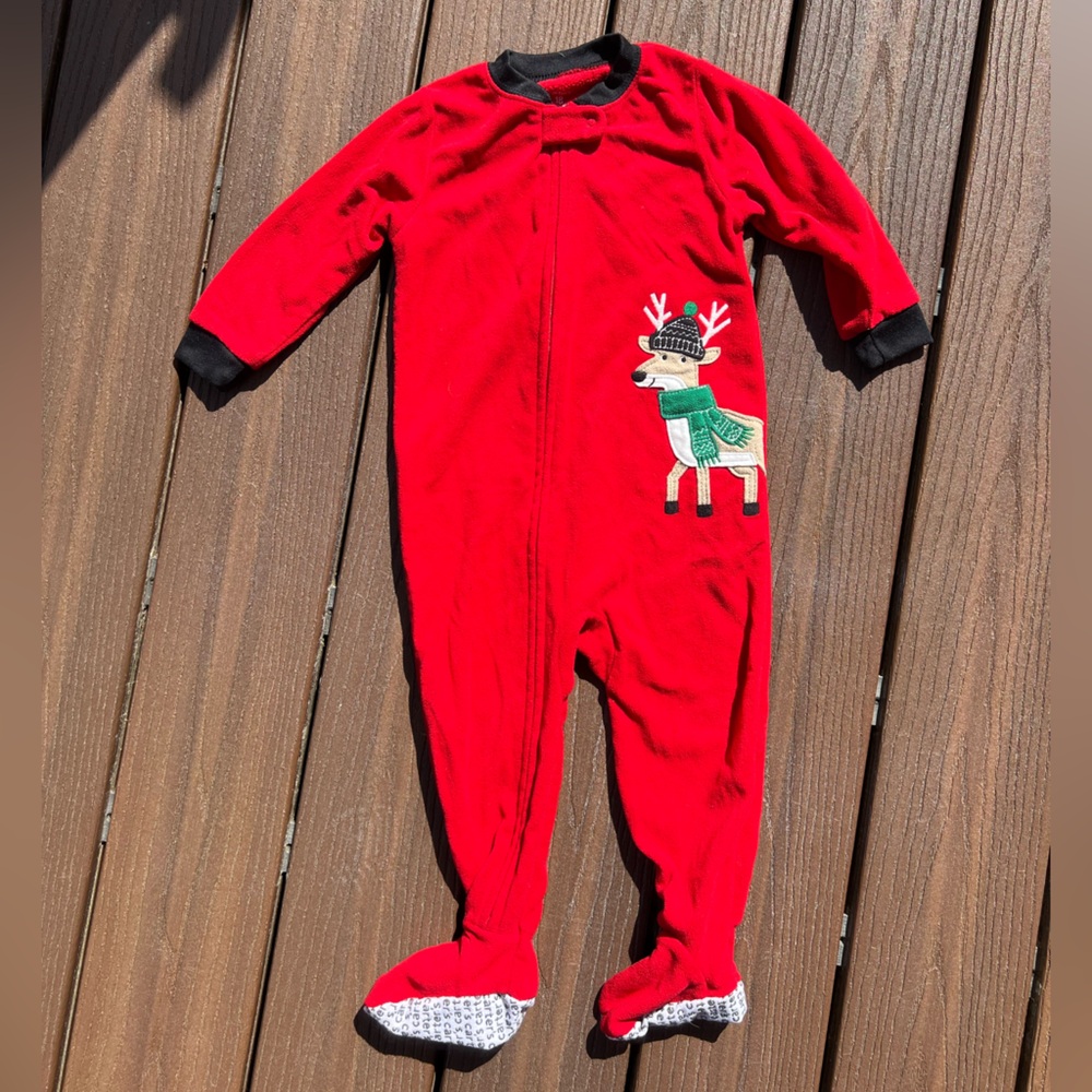 Carter's Christmas deer fleece foot pajamas- size 18m